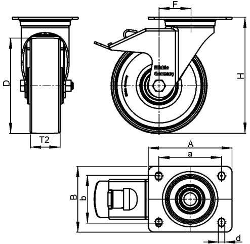 caster wheel cad drawing